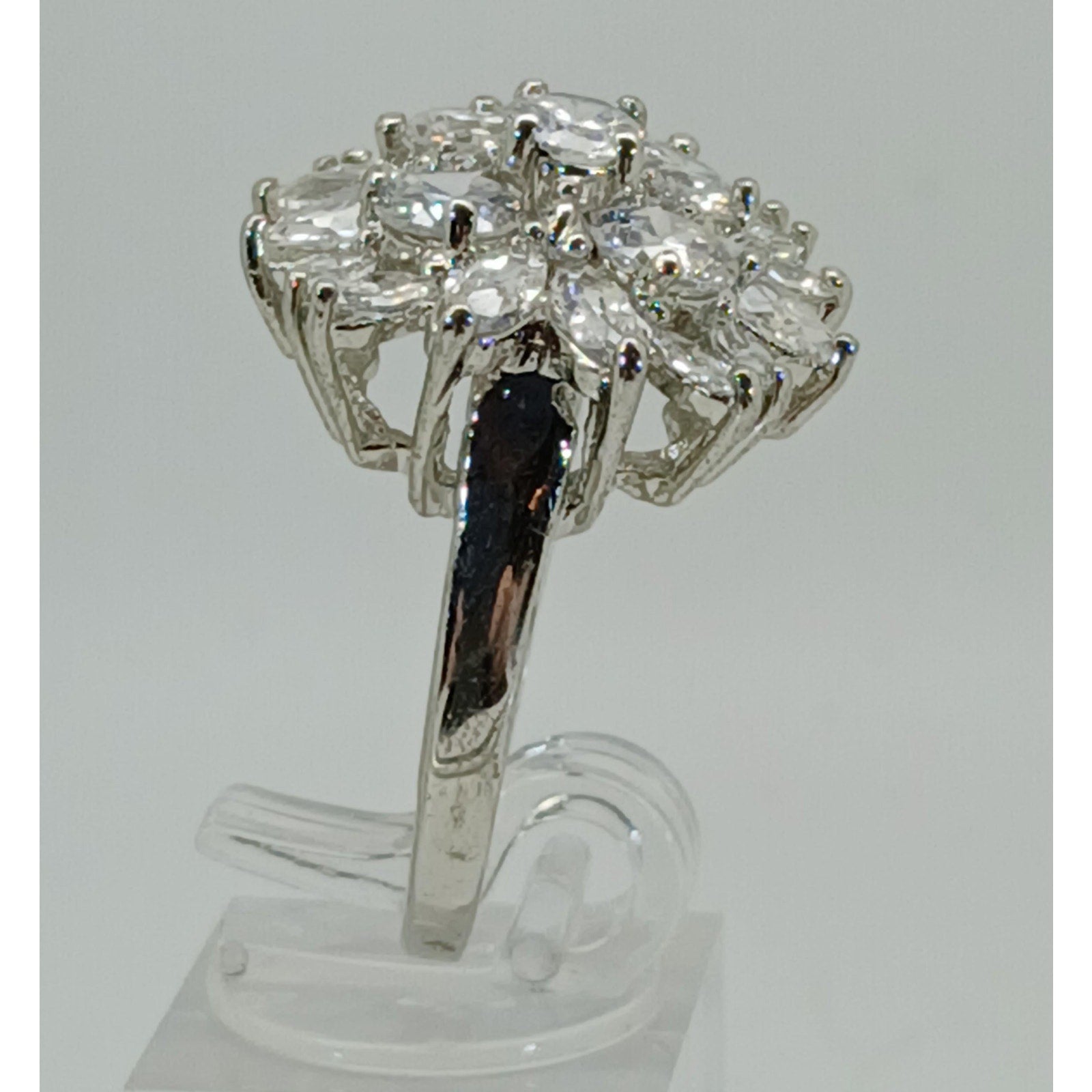 Vintage Ring Size 10 Silver Tone White Gold GP Sim Diamond CZ Cocktail NOS