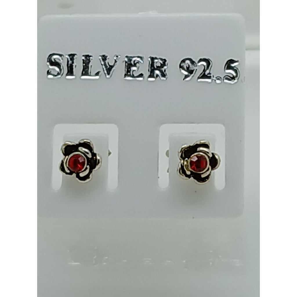 Vintage Estate Jewelry NOS .925 Sterling Silver Ruby Red Crystal Earrings - HoneyThomas.com
