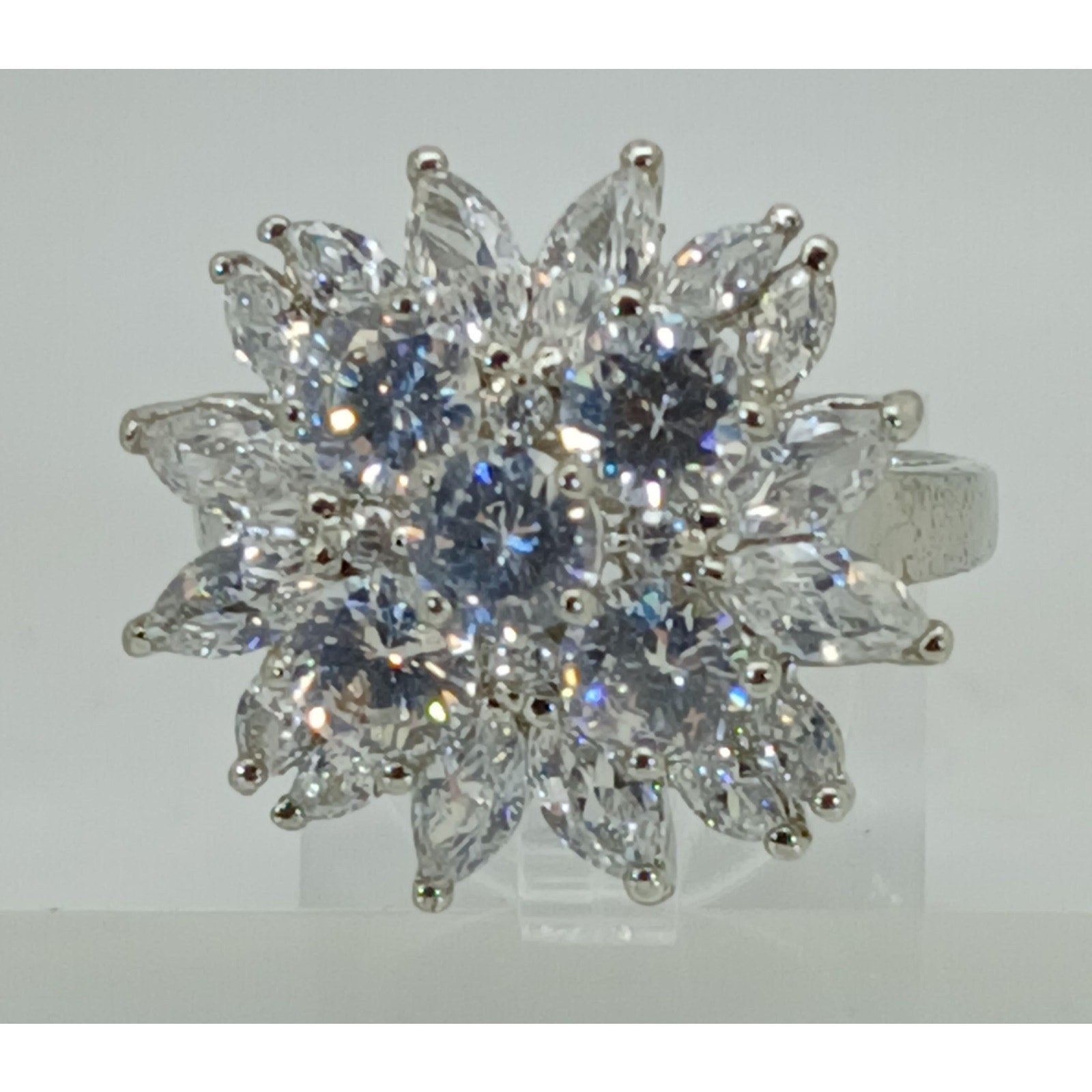 Fabulous Vintage 1990's Glam Ring Size 10 Gold GP Sim Diamond CZ Cocktail NOS - HoneyThomas.com