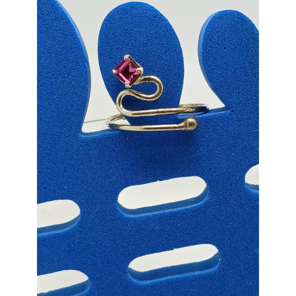 Sterling Silver Pretty Pink Crystal Rhinestone Toe Ring Adjustable Size Gift Box