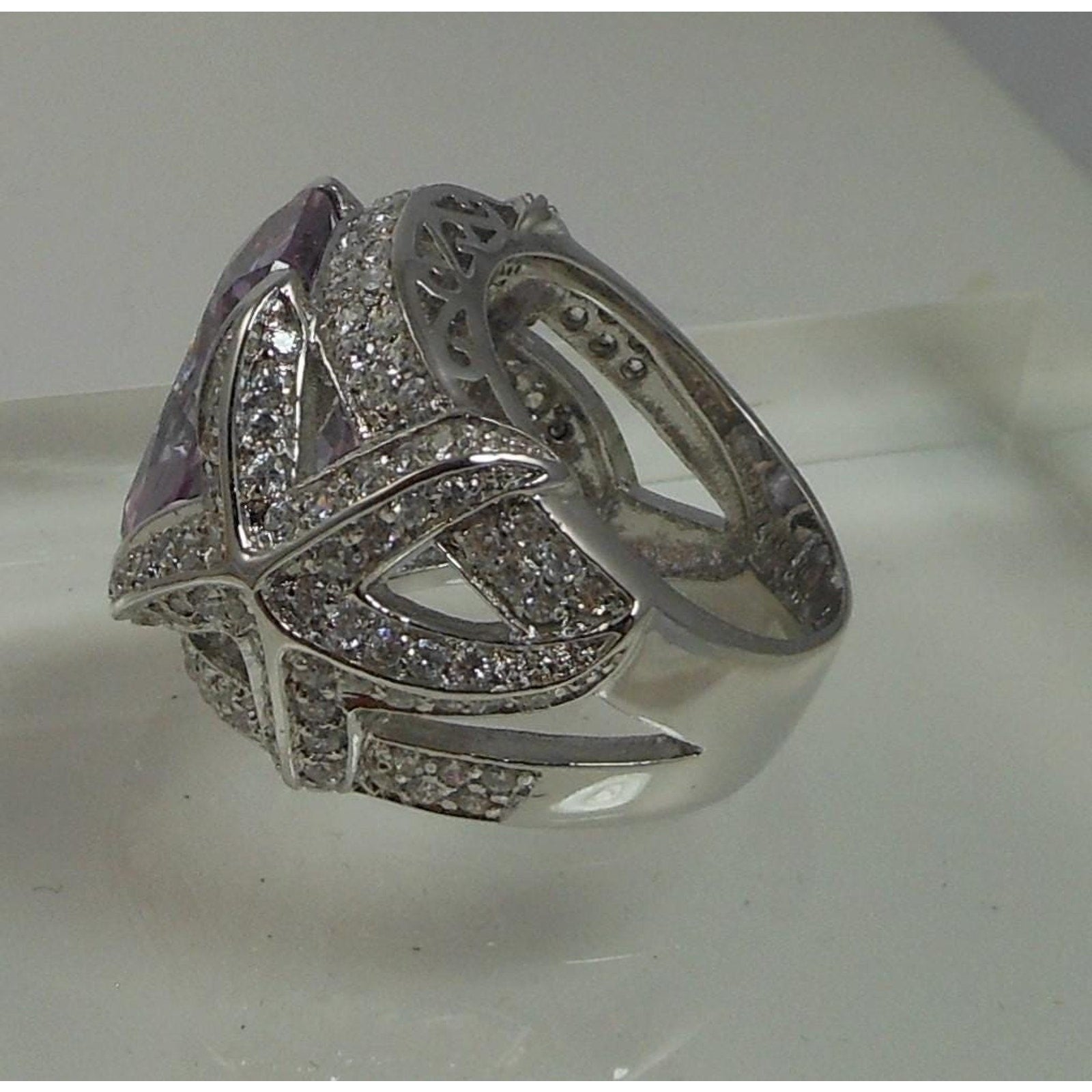Sterling Silver Starfish Ring CZ Size 10 Signed Designer Vintage Statement - HoneyThomas.com