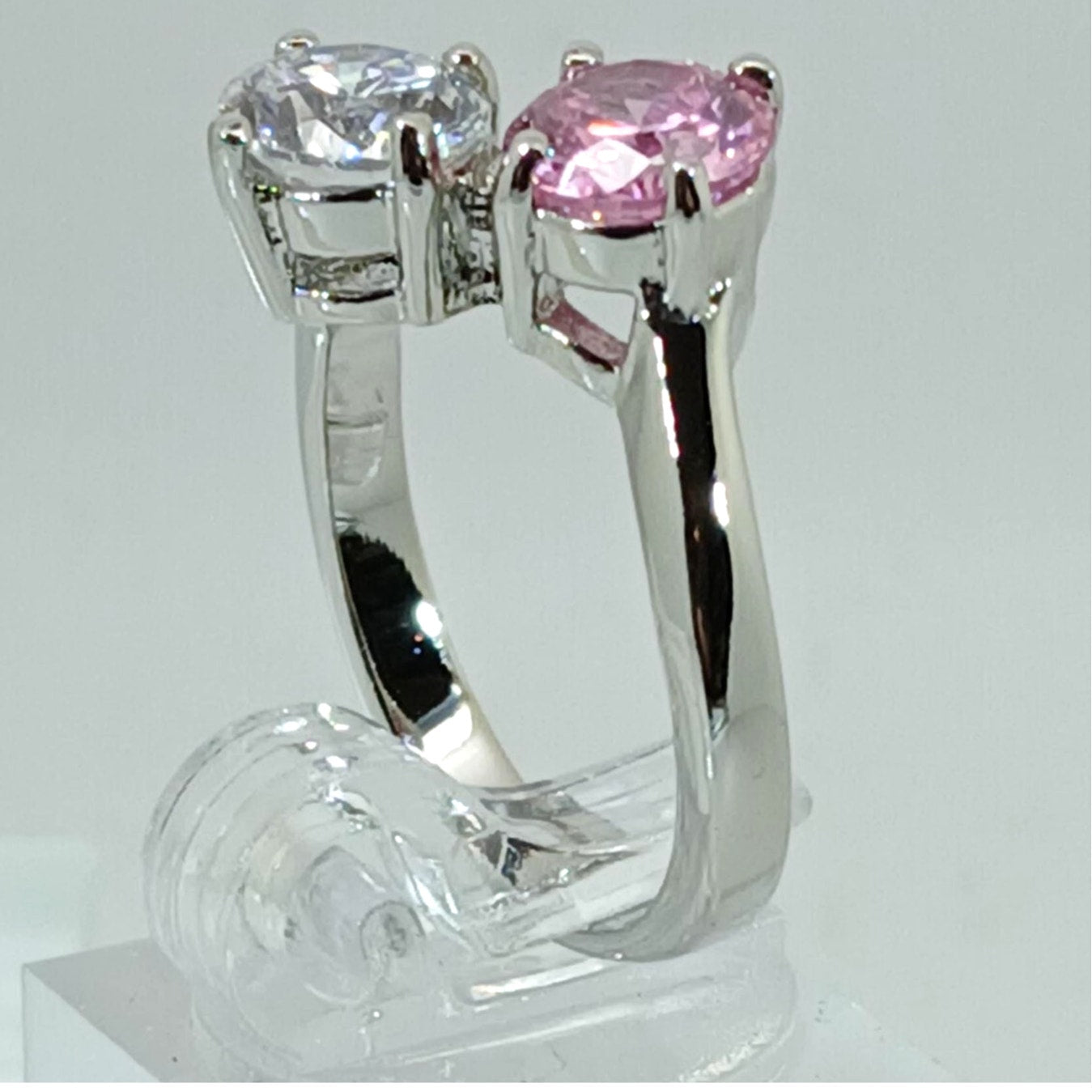 Vintage Size 6 Ring Pink Sim Diamond CZ Silver Tone White Gold GP Engagement