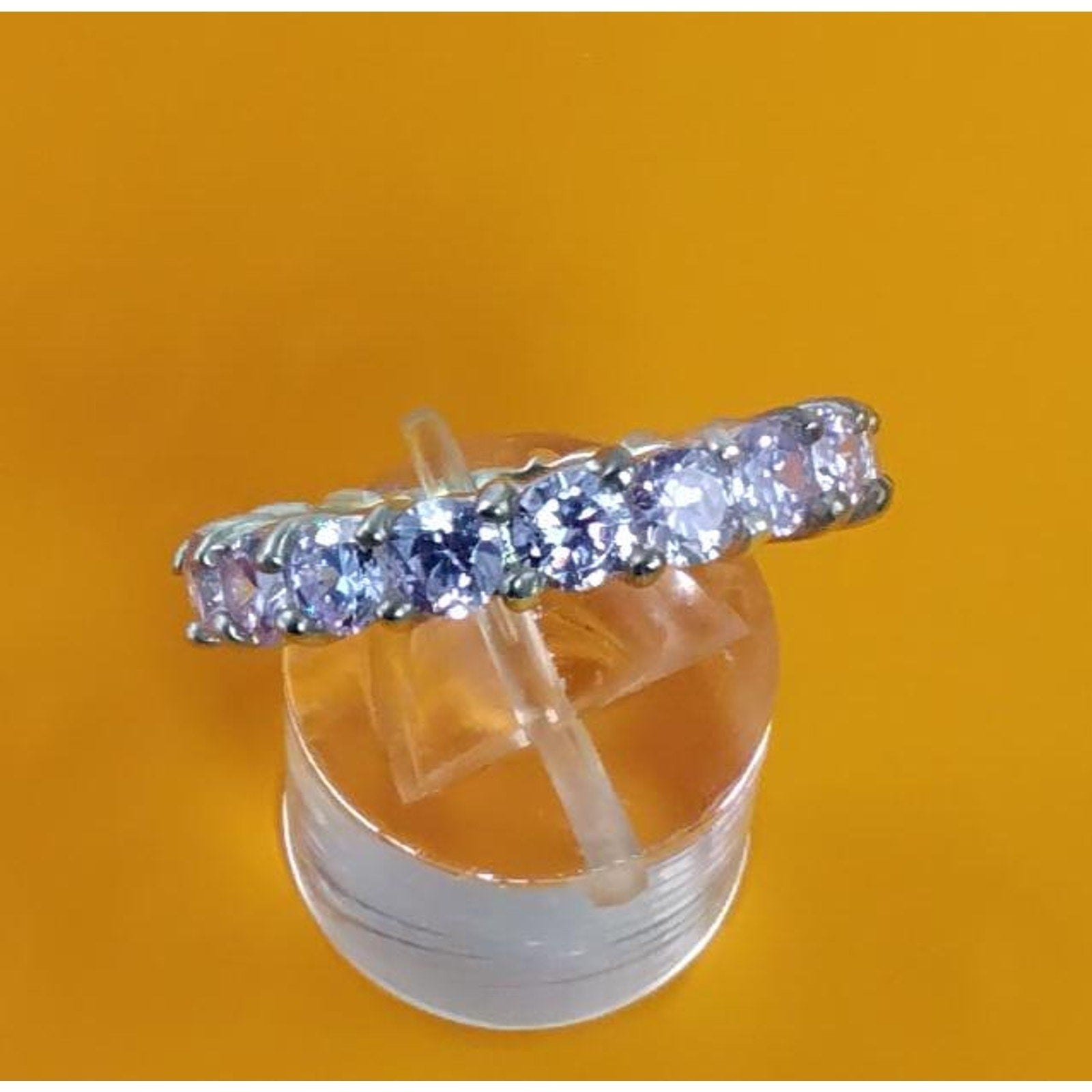 Vintage 1990's 2.89ct Sterling Silver Diamond CZ Ice Eternity Band Ring Size 7 - HoneyThomas.com
