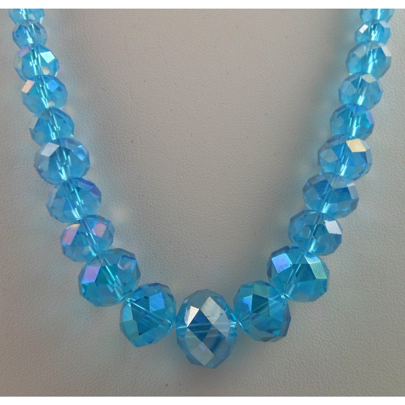 Copied - Handmade Sky Blue AB Crystal Beaded Necklace Graduated Beads - Adjustable Length