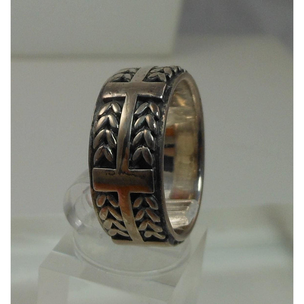 1990s Oxidized Sterling Silver Celtic Weave Cross Ring Rare Vintage Band Size 8