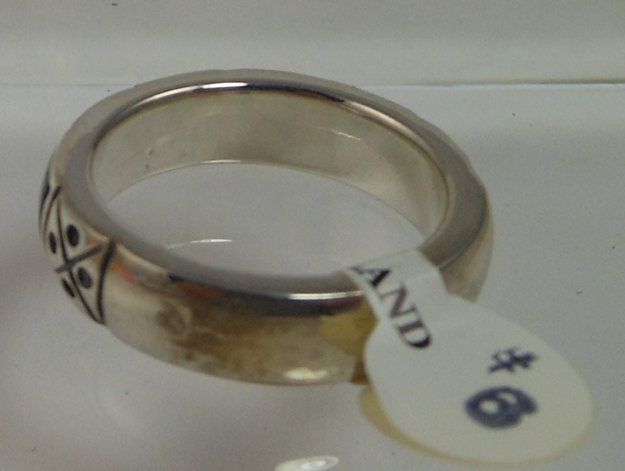 Vintage Black Sterling Silver Band Ring, Designer Signed, Size 6.25