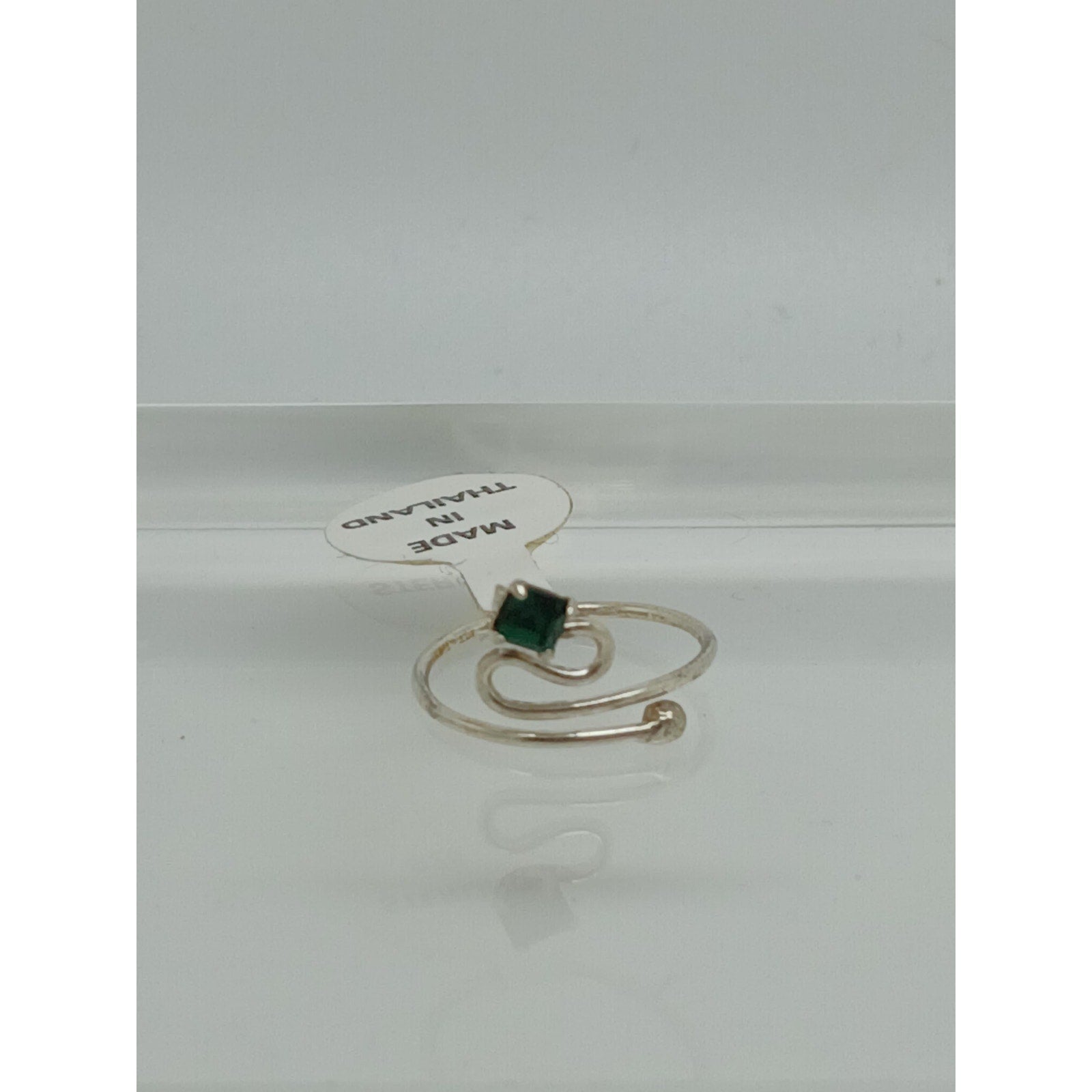 Swirly Emerald Green Crystal Rhinestone Toe Ring Adjustable Size Sterling Silver