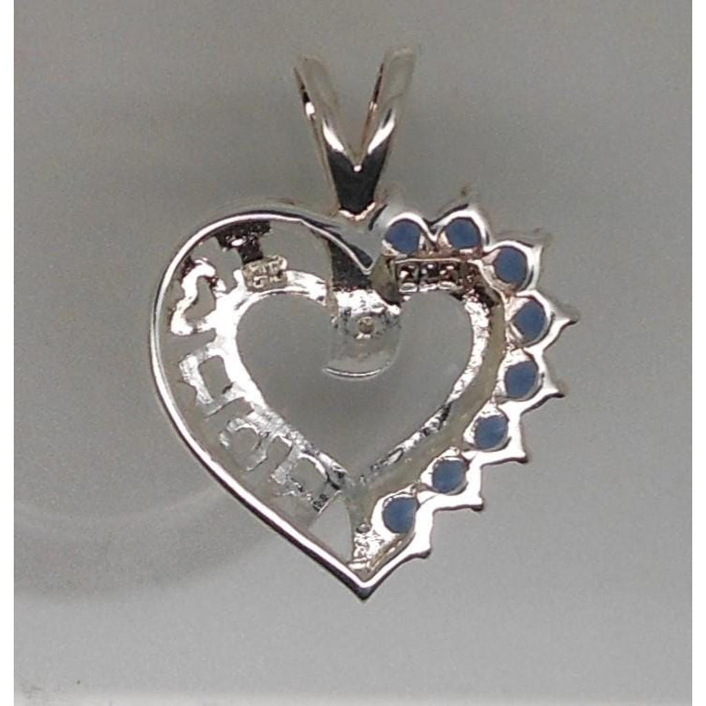Vintage 1990's Beautiful Sterling Silver I Love Mom Necklace Pendant Sapphire CZ - HoneyThomas.com