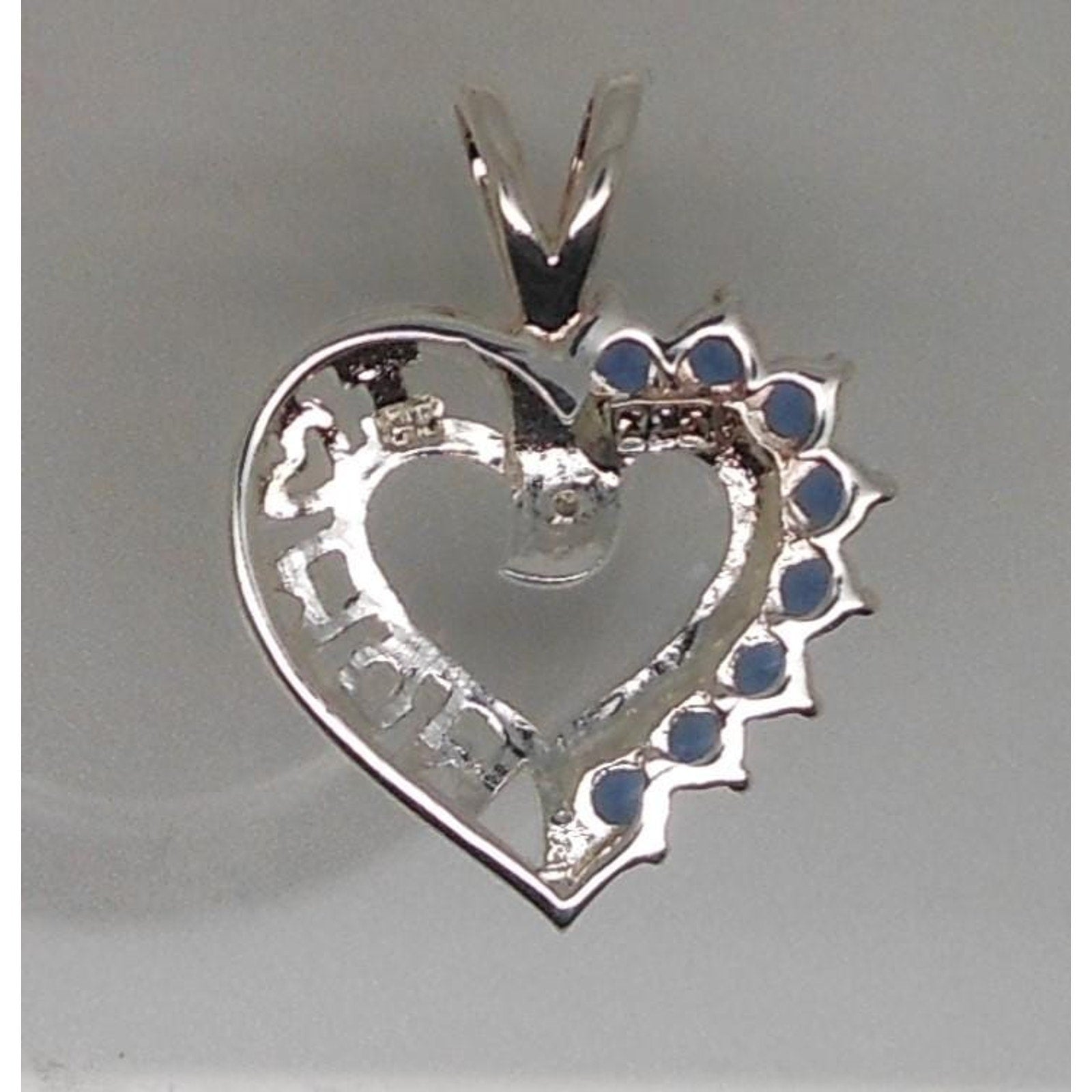 Vintage 1990's Beautiful Sterling Silver I Love Mom Necklace Pendant Sapphire CZ - HoneyThomas.com