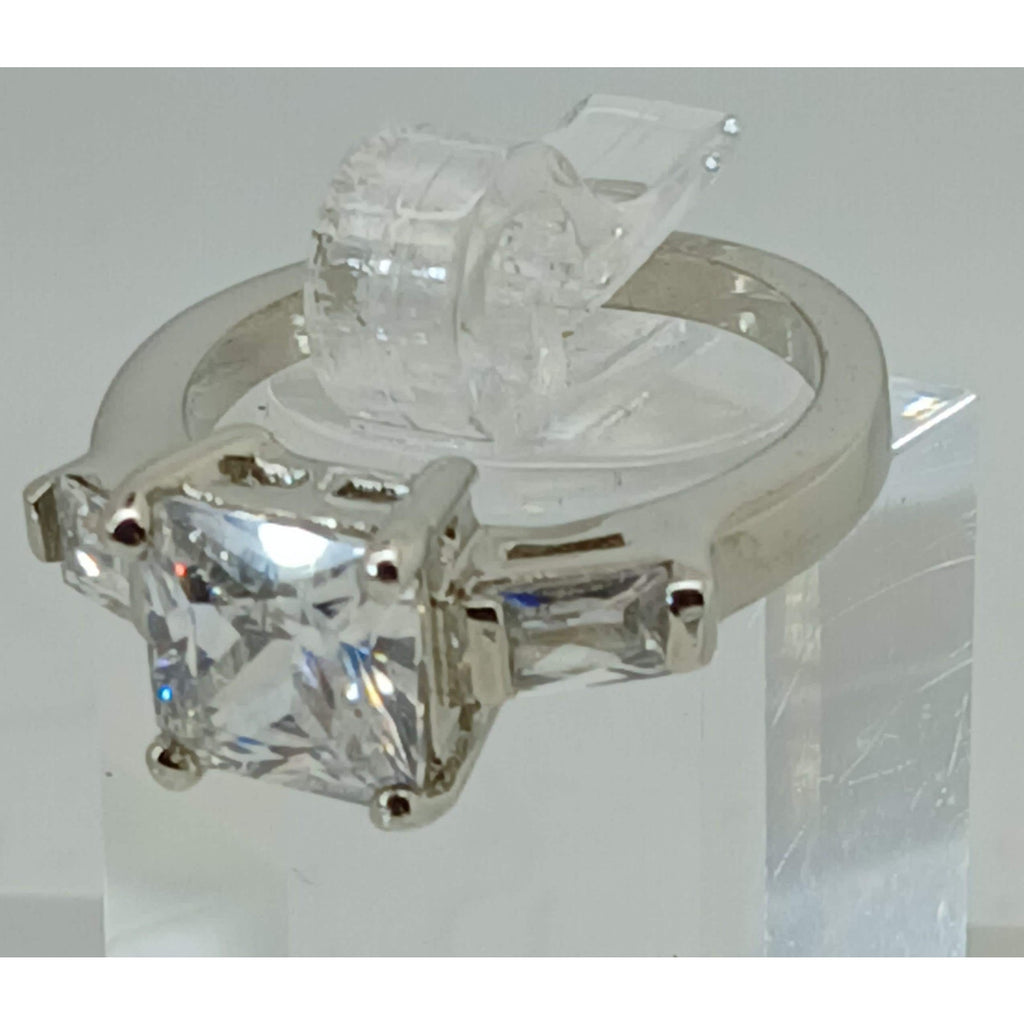 3.5 CT Vintage Princess Cut CZ Engagement Ring Silver Tone White Gold GP Size 10