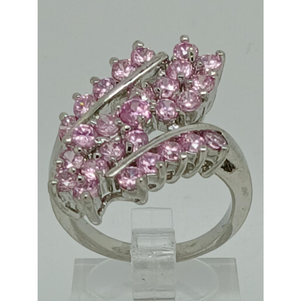 3.80CT Vintage Gold Plated Pink Sim Diamond CZ Cocktail Statement Ring Size 7.5