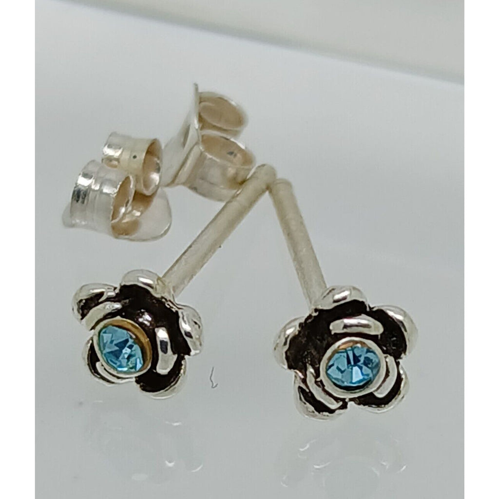 Vintage Estate Jewelry NOS .925 Sterling Silver Sky Blue Rose Crystal Earrings - HoneyThomas.com