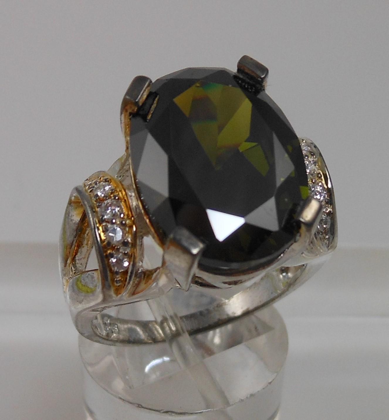 Vintage Sterling Silver Dark Green CZ Cocktail Ring NOS Statement Jewelry Size 8