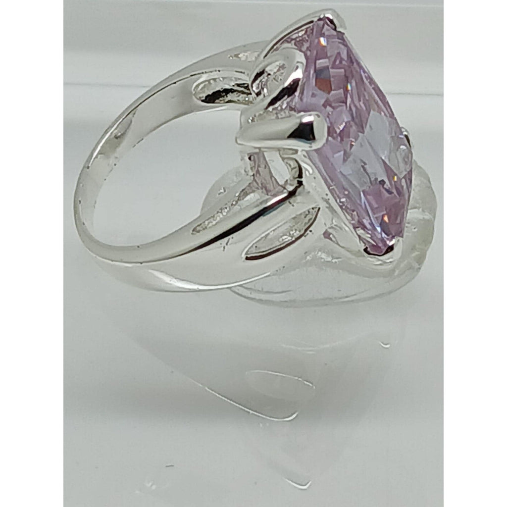1990's Glamour Vintage 925 Sterling Silver CZ Ring Pink-Lilac Ice Stone Size 6 - HoneyThomas.com