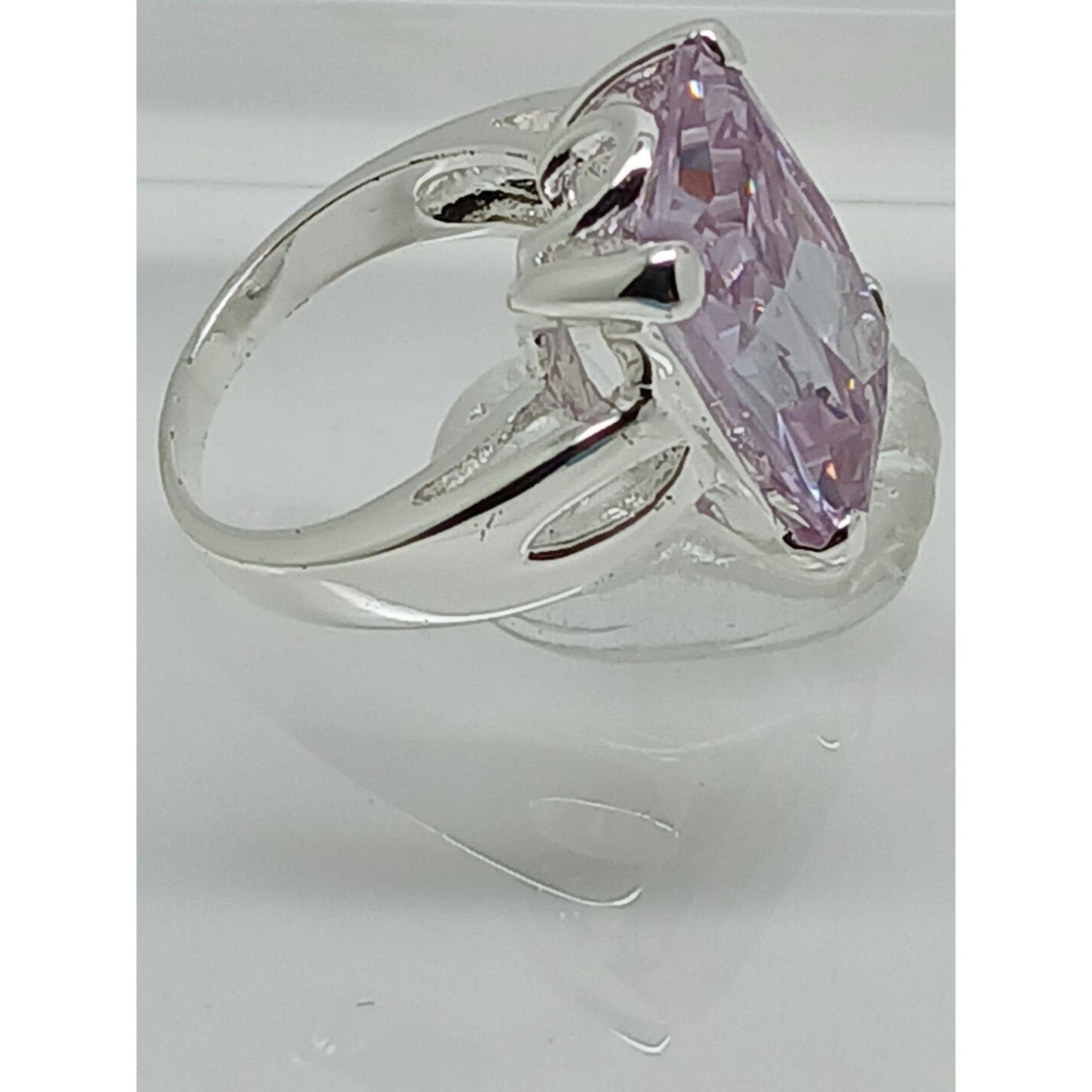 1990's Glamour Vintage 925 Sterling Silver CZ Ring Pink-Lilac Ice Stone Size 6 - HoneyThomas.com