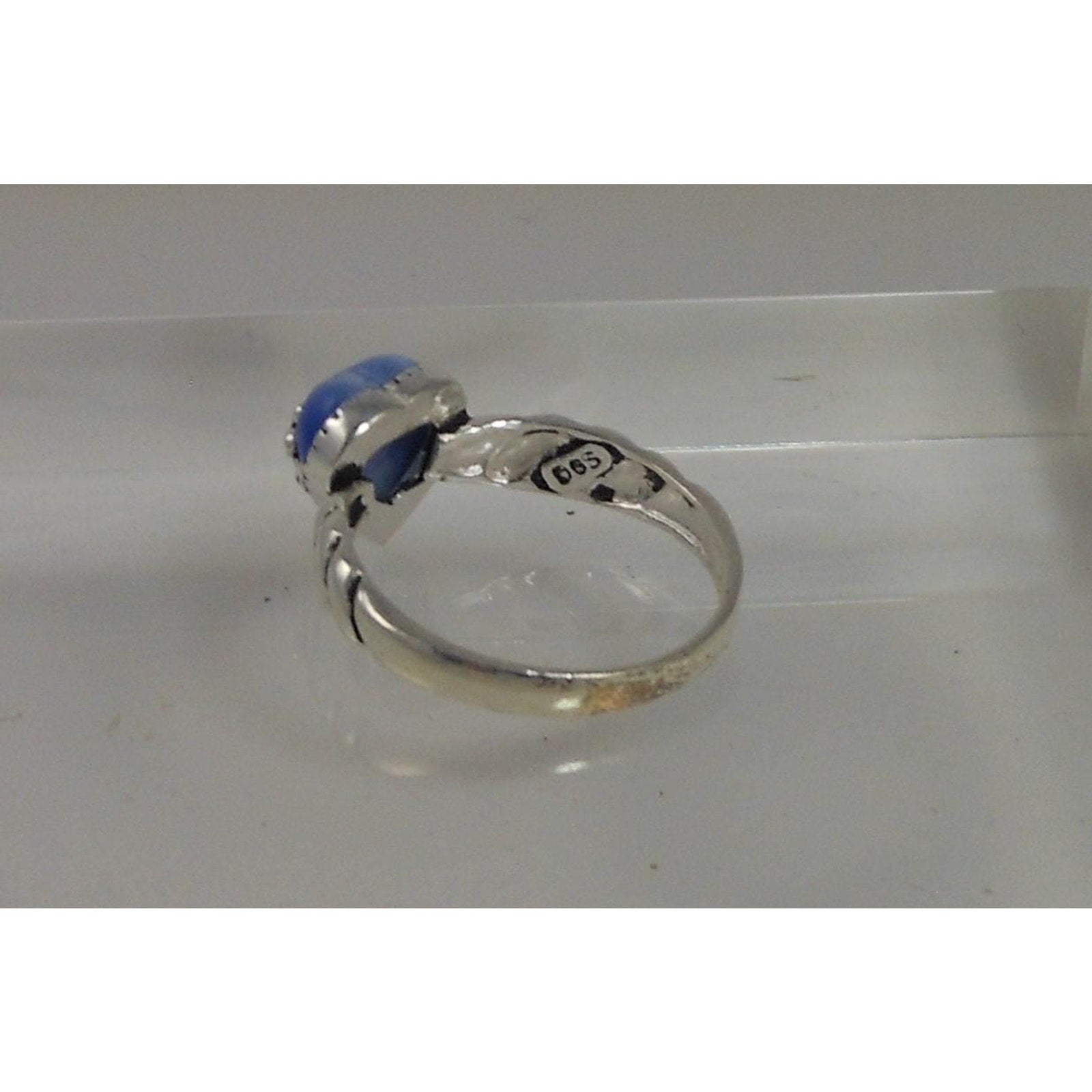 Vintage Designer Sterling Silver Blue Cat's Eye Heart Ring Size 8.25 Chrysoberyl