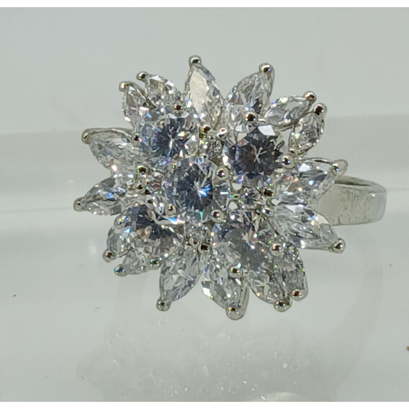 Vintage Ring Size 10 Silver Tone White Gold GP Sim Diamond CZ Cocktail NOS