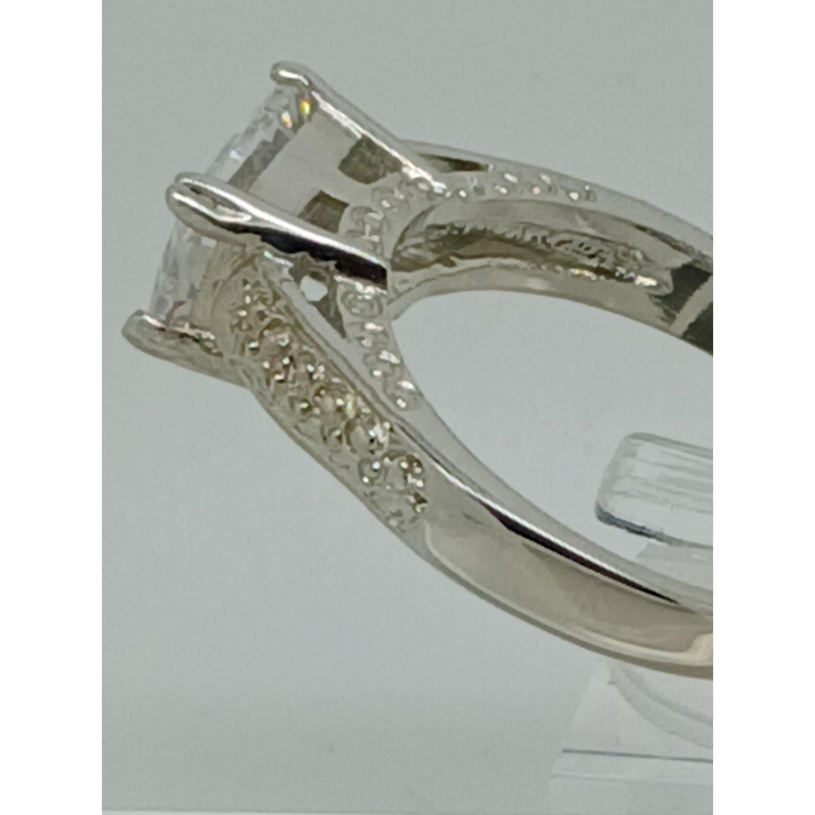Vintage White Gold Plated CZ Engagement Ring 3.0 Carat Radiant Cut Stone Size 9 - HoneyThomas.com