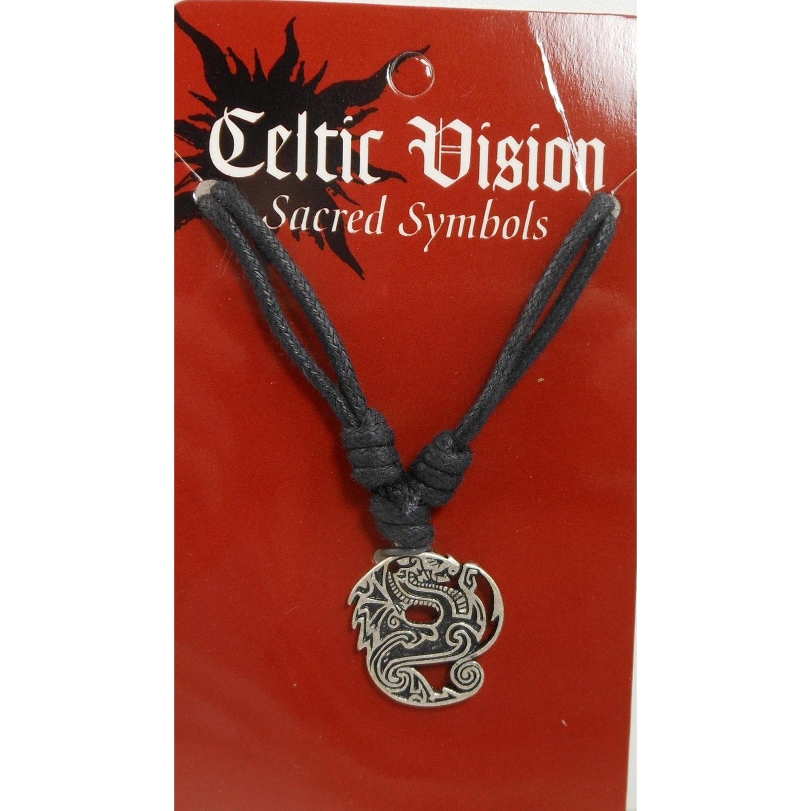 Vintage Celtic Vision Sacred Symbols Dragon Necklace Pendant 24 Adjustable Cord - HoneyThomas.com