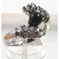 Vintage Black Onyx Bead Ring Sterling Silver 7.5 CZ Accent Bypass Band Thailand - HoneyThomas.com