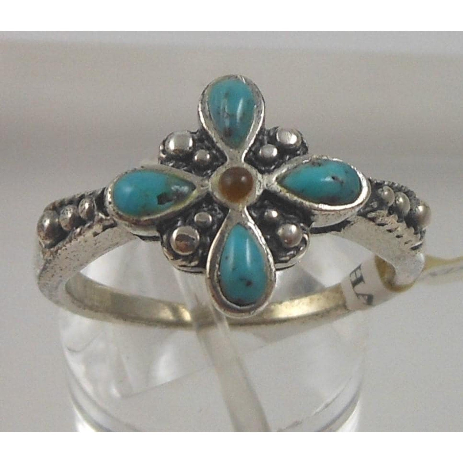 Vintage 90s Thai Turquoise Garnet Ring Size 8 Handcrafted in Thailand Boho Ring - HoneyThomas.com