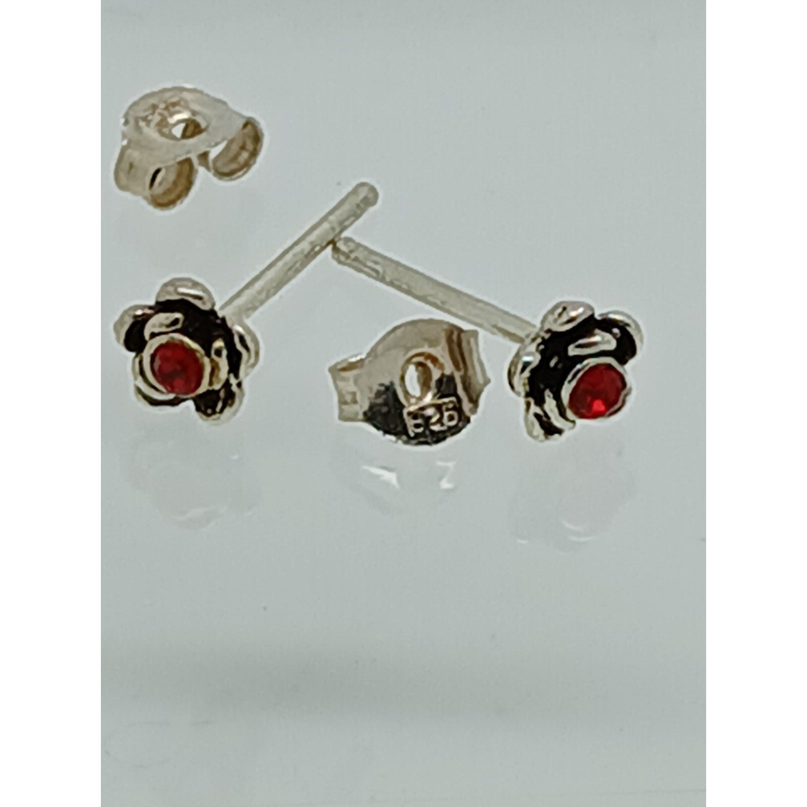 Vintage Estate Jewelry NOS .925 Sterling Silver Ruby Red Crystal Earrings - HoneyThomas.com