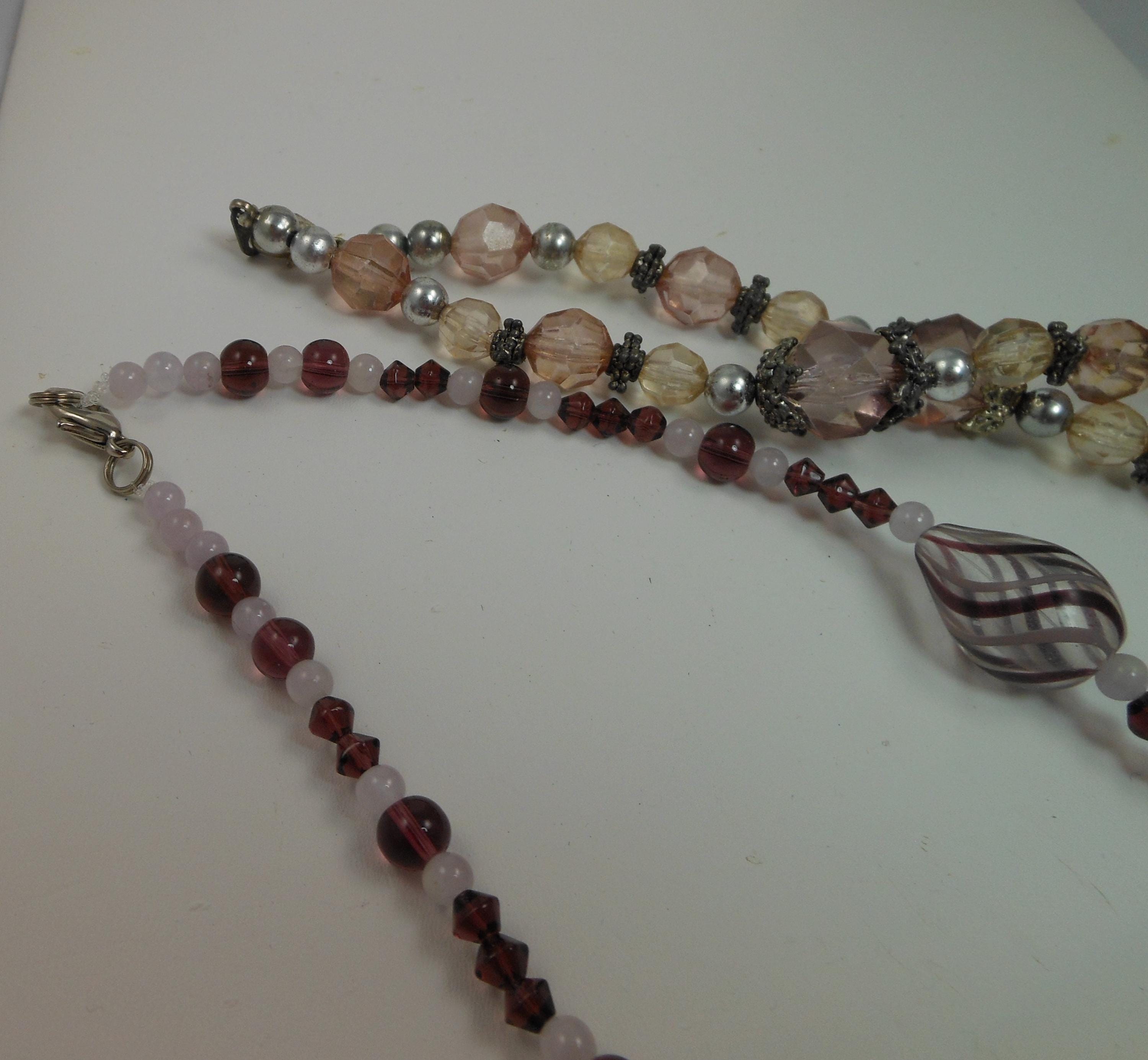 Handmade Crystal Art Glass Pink Purple Red Beaded Necklaces Vintage Collection