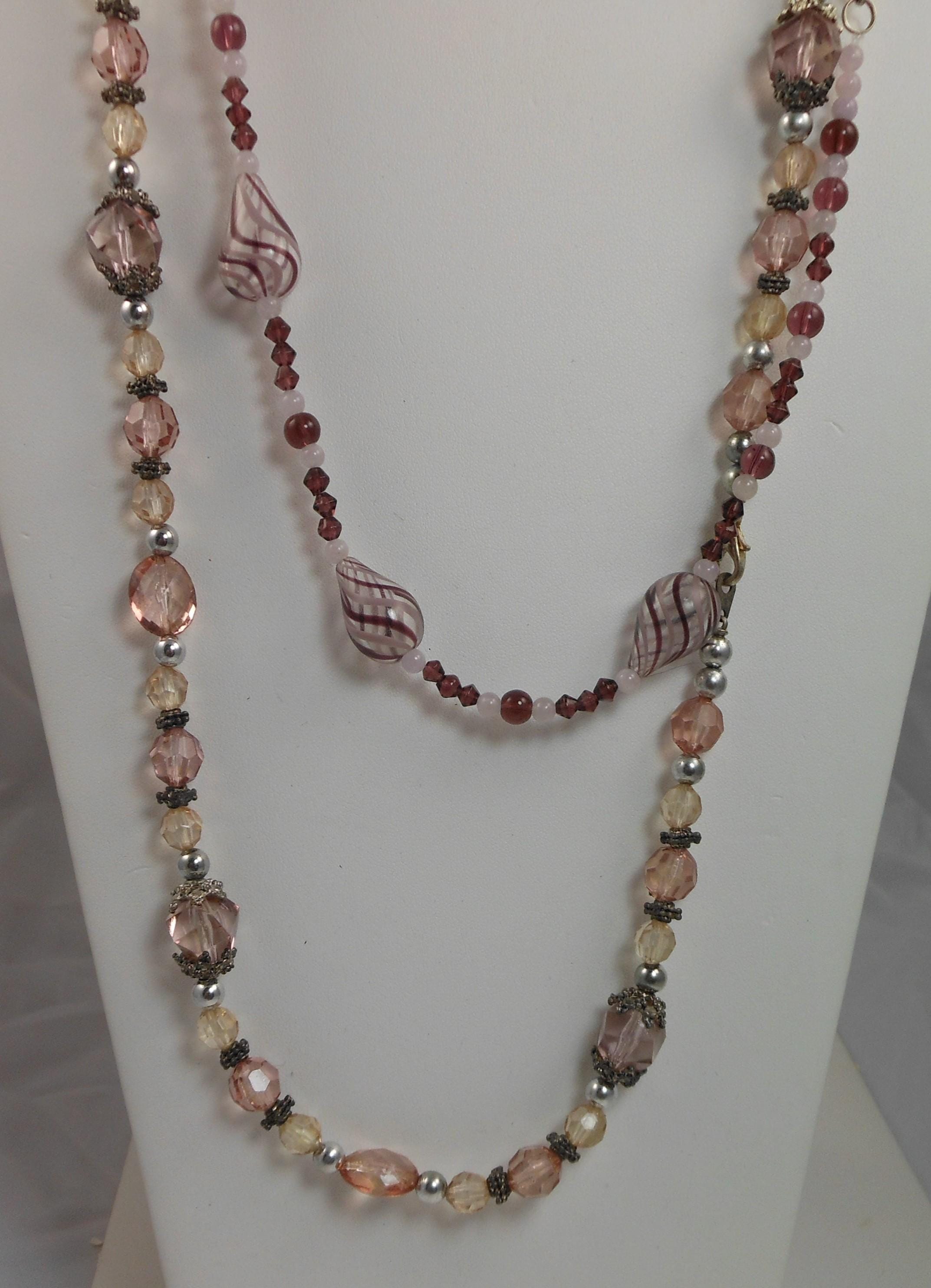 Handmade Crystal Art Glass Pink Purple Red Beaded Necklaces Vintage Collection