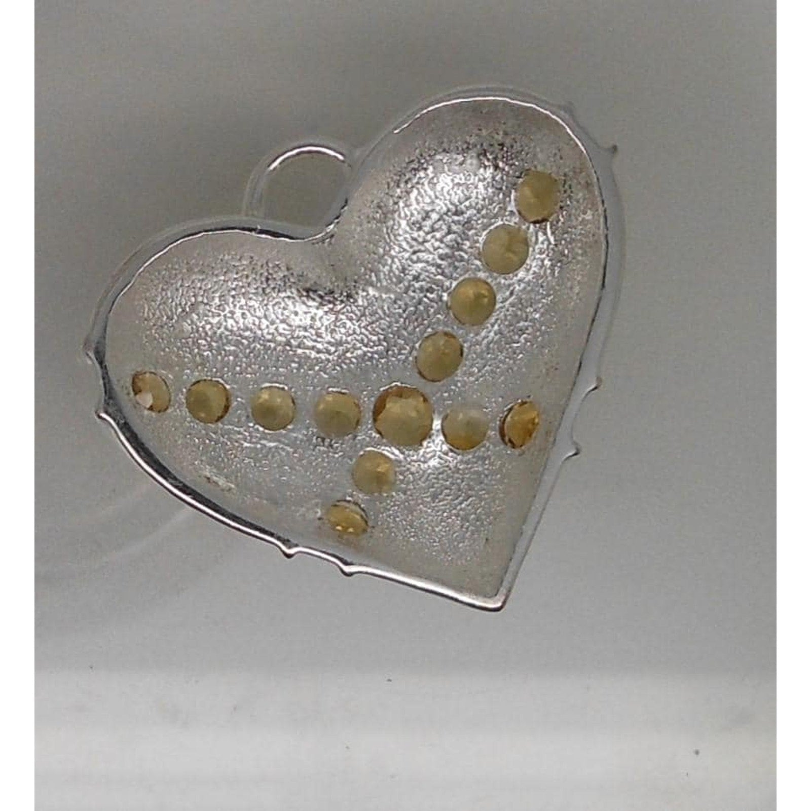 1990s Vintage Citrine Sterling Silver Gemstone Necklace Puff Heart Pendant Boxed - HoneyThomas.com