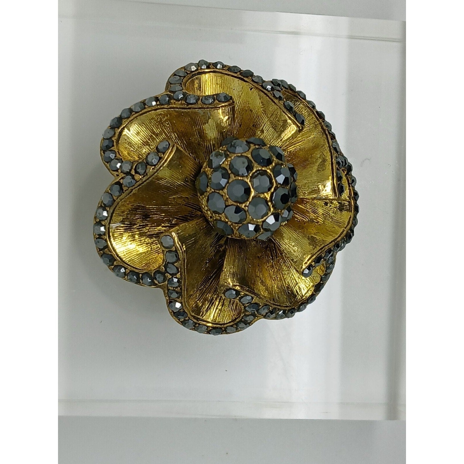 Vintage Antique Style 90s Gold Floral AB Rhinestone Crystal Brooch Pin Rare New