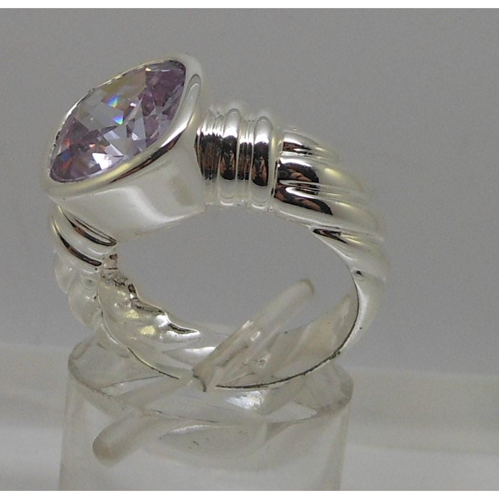Vintage Designer Cocktail Ring Sterling Silver CZ Pink Purple 925 Signed Size 6