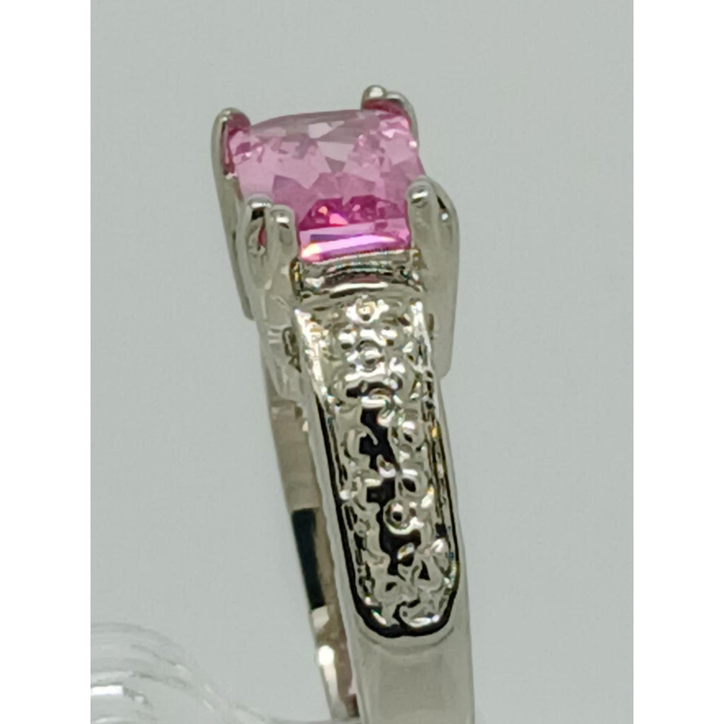 3CT Vintage Gold GP Fancy Pink Radiant Cut Sim Diamond CZ Engagement Ring Size 6