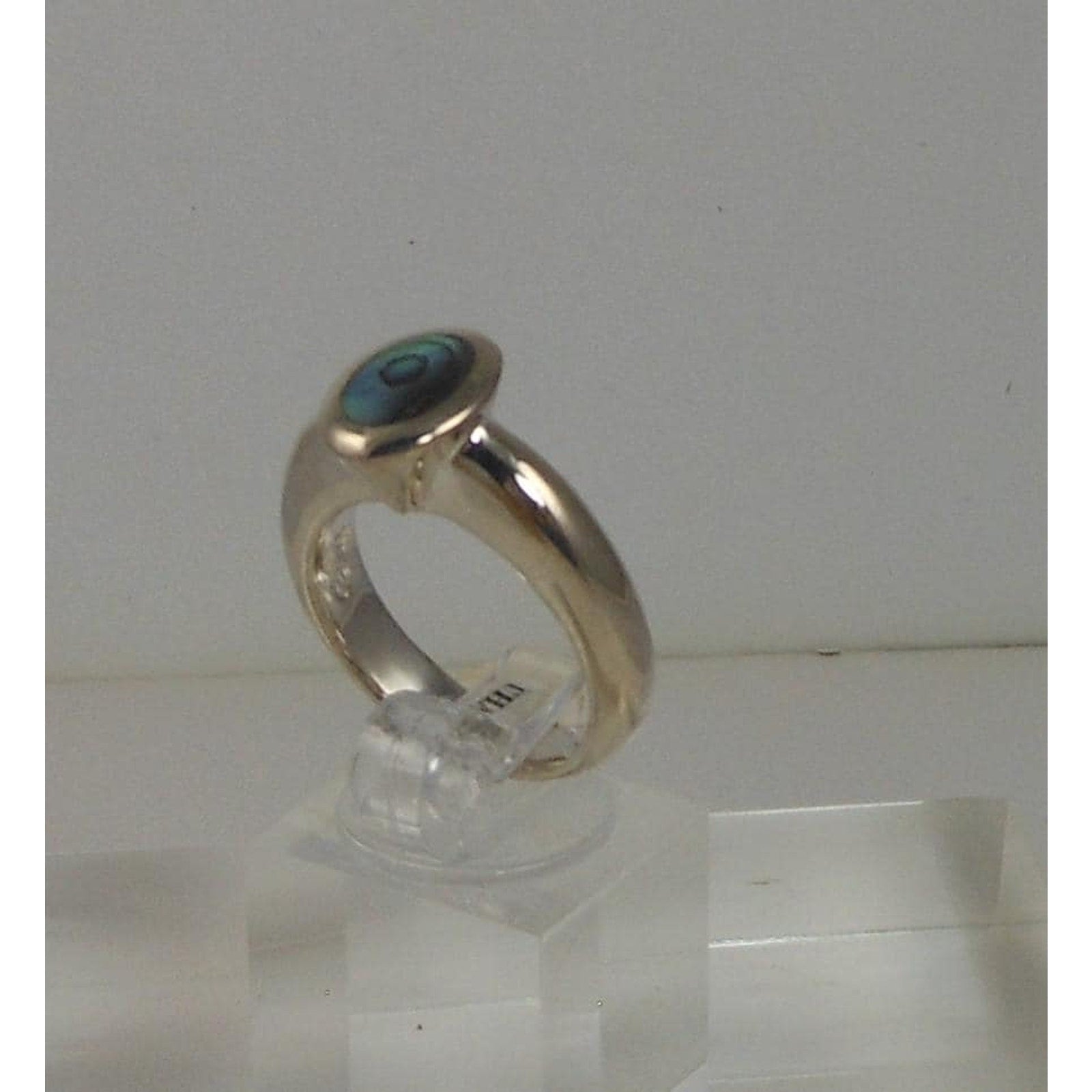 Handcrafted Vintage 925 Sterling Silver Band Ring Size 7 NOS Natural Shell 9.6g - HoneyThomas.com