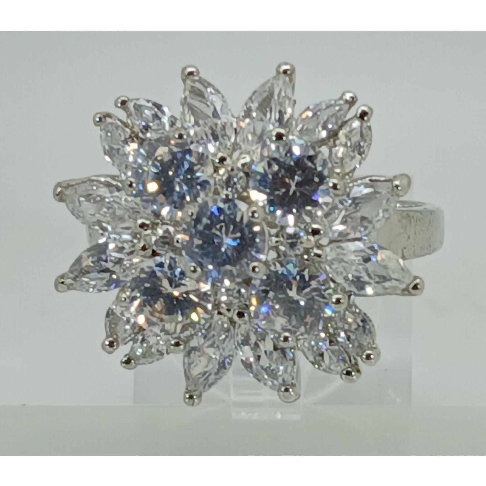 Vintage Ring Size 10 Silver Tone White Gold GP Sim Diamond CZ Cocktail NOS