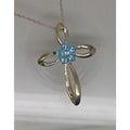 Vintage Sterling Silver Blue Topaz Flower Slide Cross Pendant Necklace Chain - HoneyThomas.com