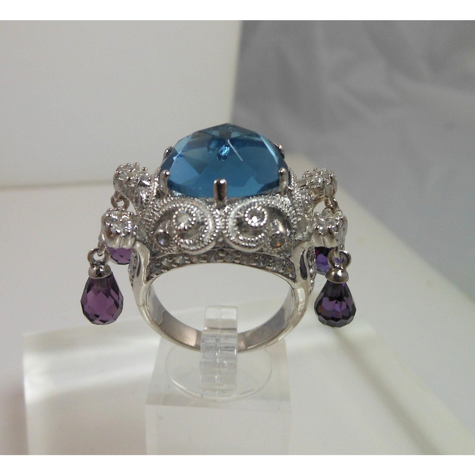 Vintage Sterling Silver 90s Glamour Cocktail Ring Huge Dramatic Statement Size 9 - HoneyThomas.com