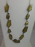 Green Geometric Link Pendant Necklace: Designer Signed NY, 36" Statement Jewelry