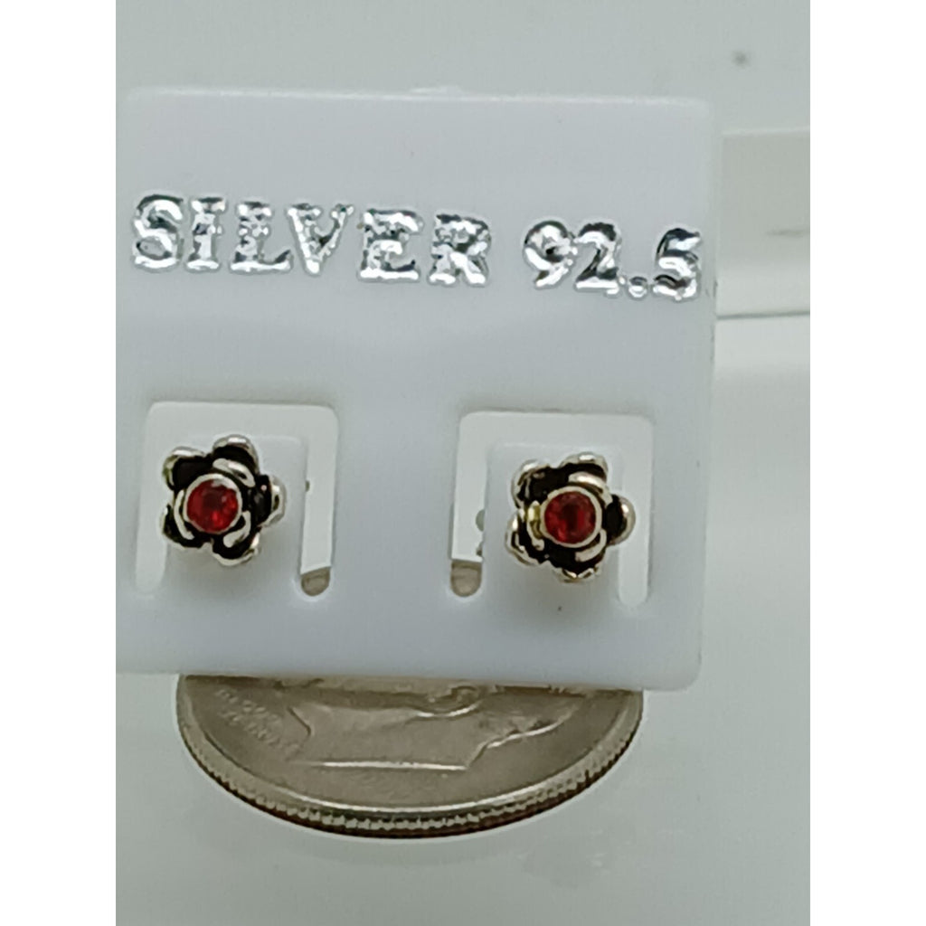 Vintage Estate Jewelry NOS .925 Sterling Silver Ruby Red Crystal Earrings - HoneyThomas.com