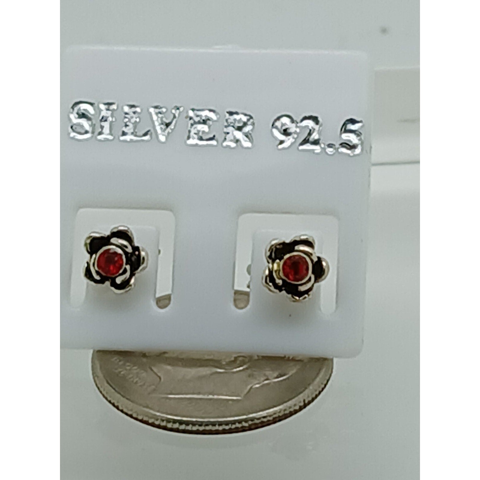 Vintage Estate Jewelry NOS .925 Sterling Silver Ruby Red Crystal Earrings - HoneyThomas.com