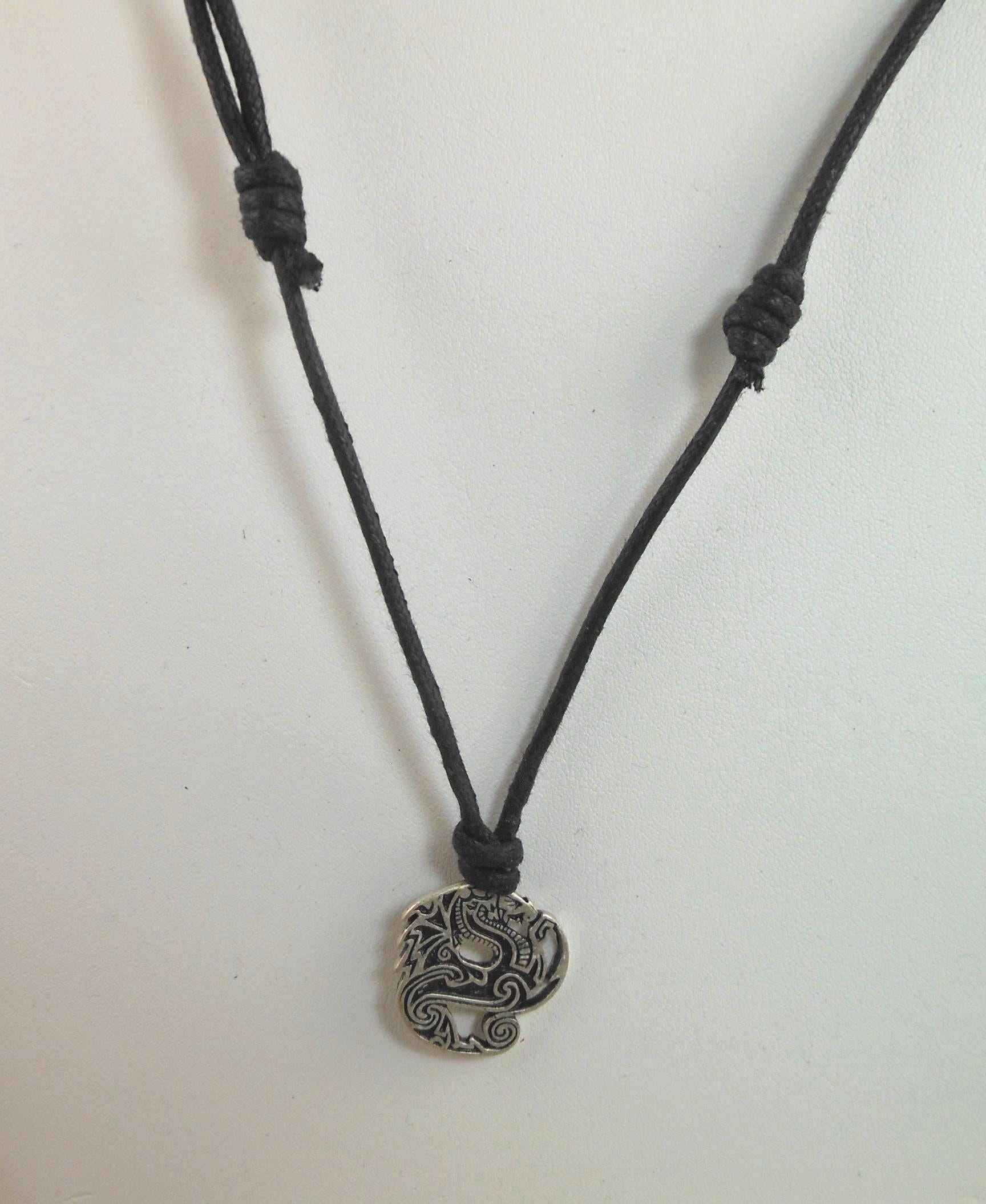 Vintage Celtic Dragon Pendant Necklace: Sacred Symbol-8, Adjustable Cord