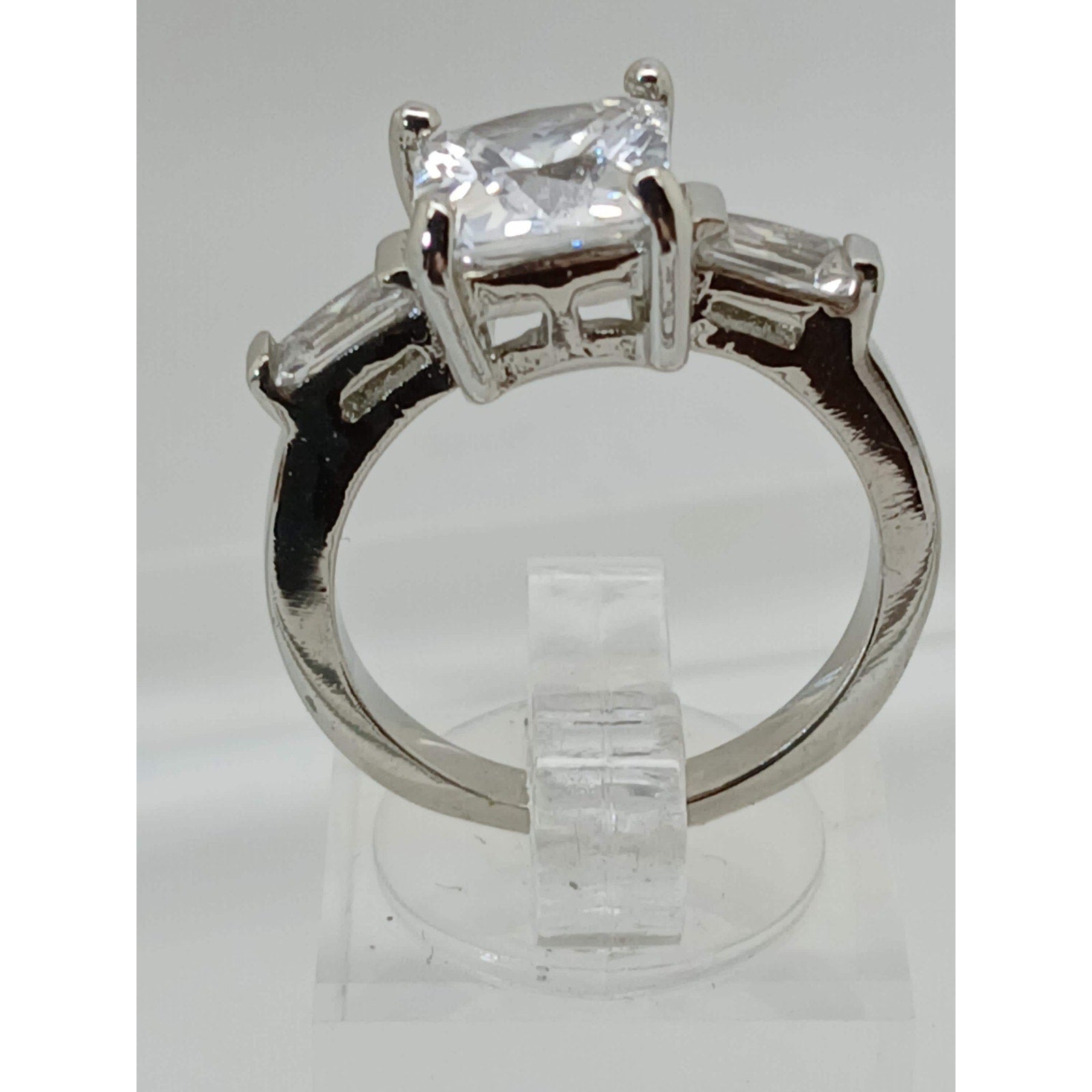 3.5 CT Vintage Size 7 Princess Cut CZ Engagement Ring Silver Tone White Gold GP