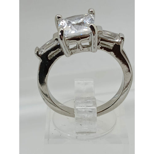 3.5 CT Vintage Size 7 Princess Cut CZ Engagement Ring Silver Tone White Gold GP
