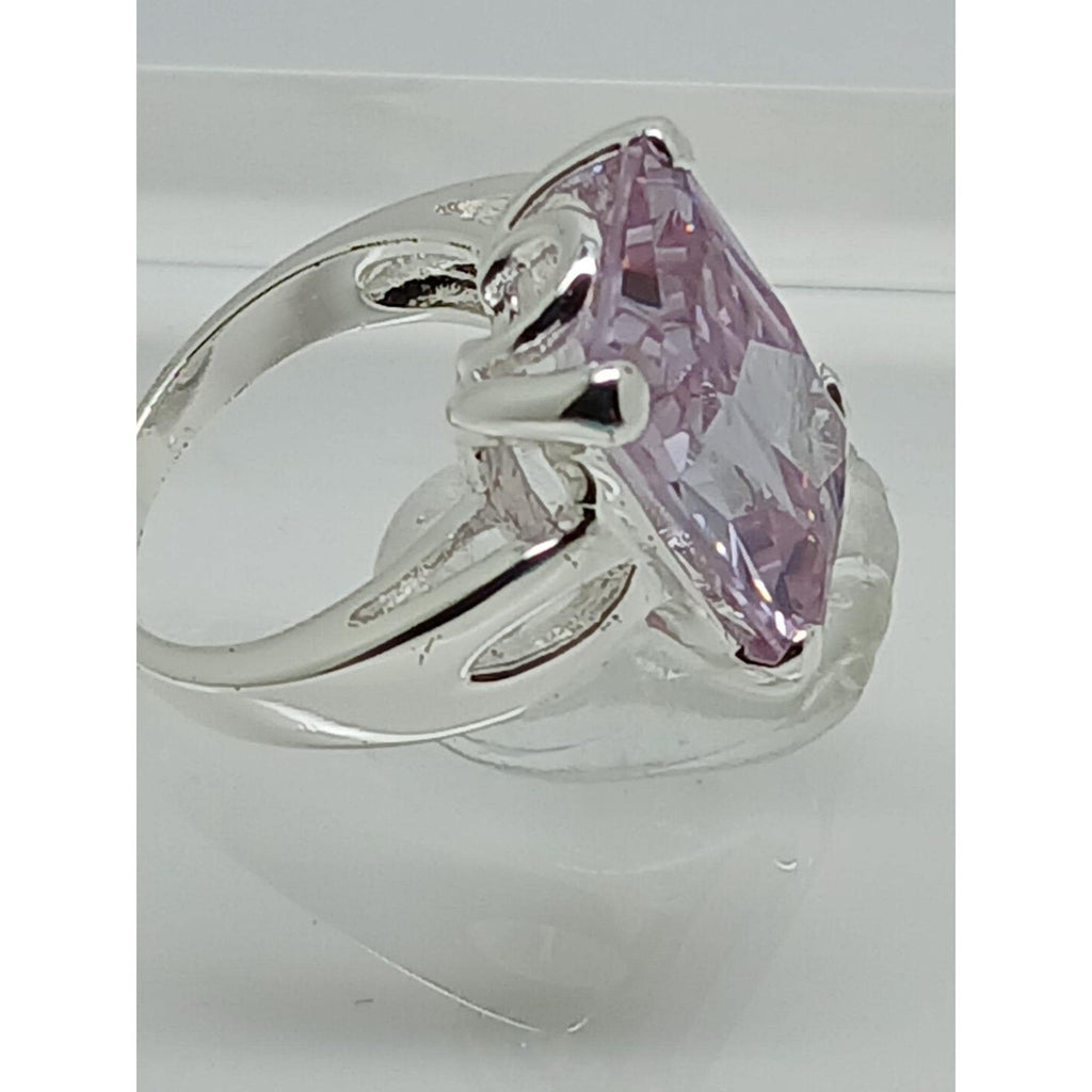 1990's Glamour Vintage 925 Sterling Silver CZ Ring Pink-Lilac Ice Stone Size 6 - HoneyThomas.com