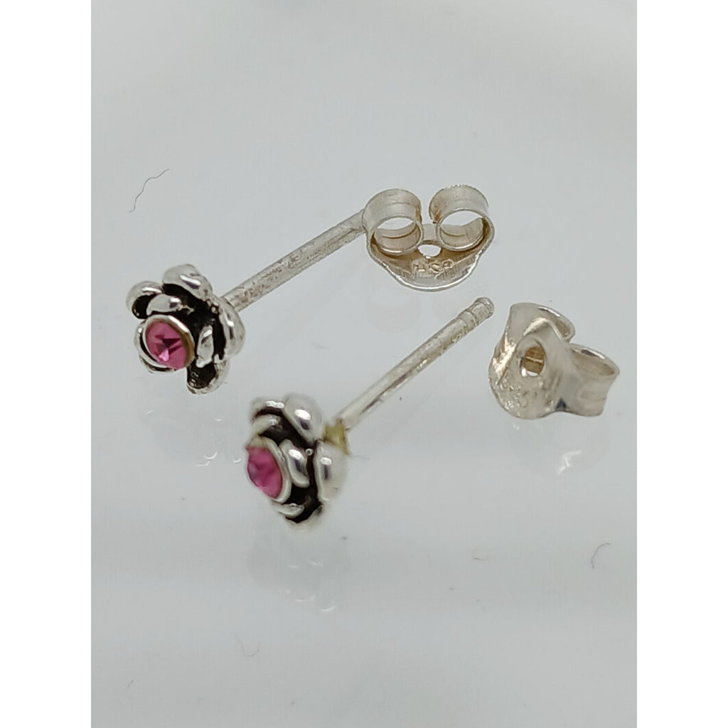 Vintage Estate Jewelry NOS .925 Sterling Silver Pink Rose Crystal Earrings - HoneyThomas.com