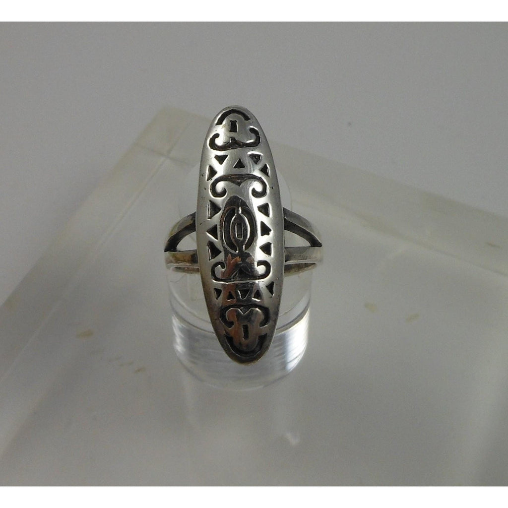 1990's Sterling Silver Statement Tribal Boho Ring Size 7 - HoneyThomas.com