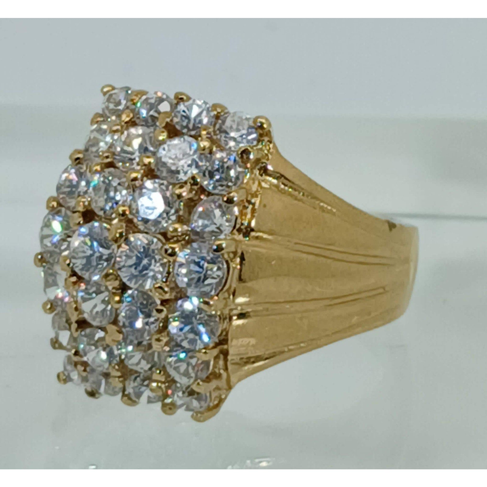 Vintage Gold Vermeil Sterling Silver Sim Diamond CZ Cluster Cocktail Ring Size 7