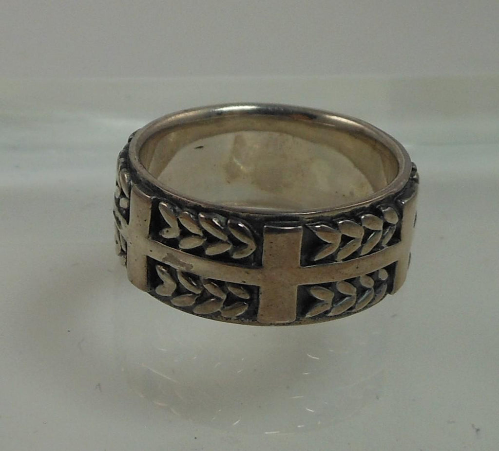 925 Oxidized Sterling Silver Celtic Weave Cross Ring - Vintage 8mm Wide Band, Size 8