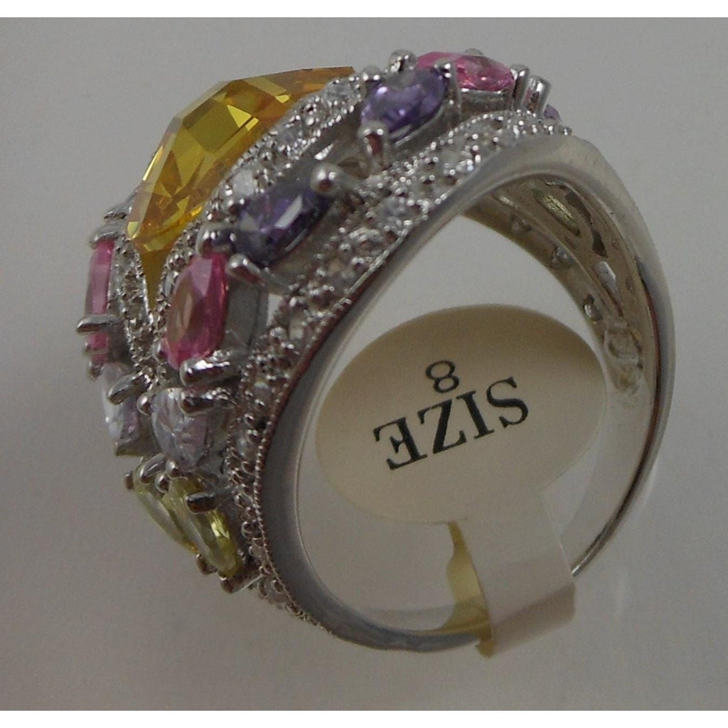 Vintage 1990's CZ Cocktail Statement Ring Simulated Canary Diamond Pink Sapphire - HoneyThomas.com