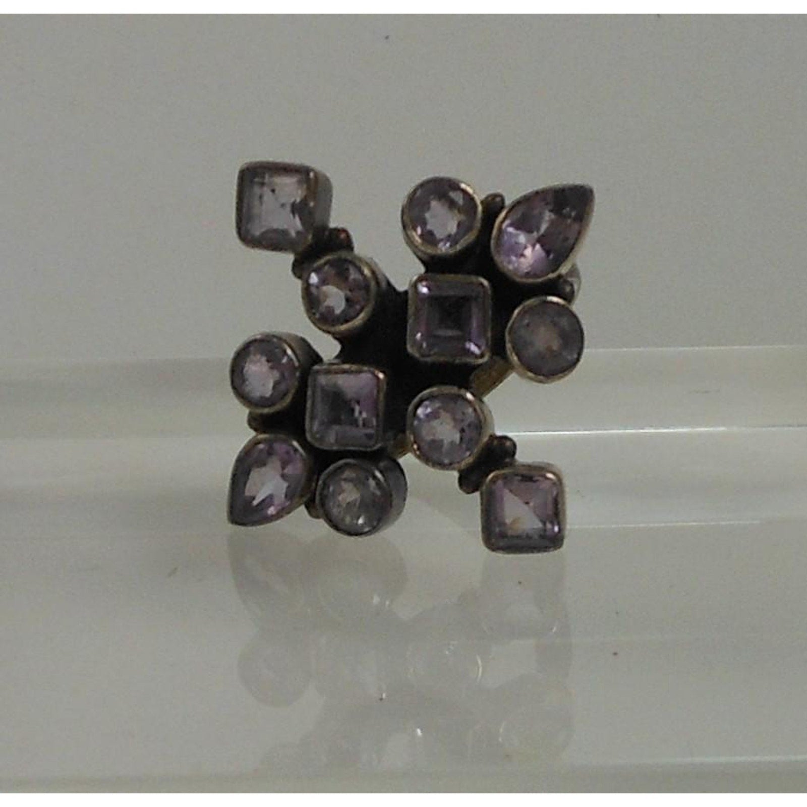 Handcrafted Sterling Silver Ring Vintage Natural Amethyst Size 6 Unique Design - HoneyThomas.com