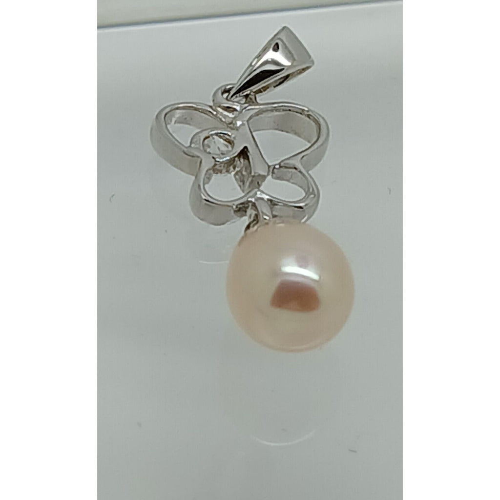 Thailand Sterling Silver Sim Diamond Pearl Butterfly Pendant Necklace Gift Boxed - HoneyThomas.com